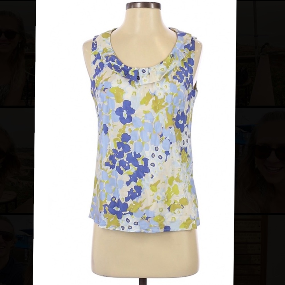 Banana Republic Silk Floral Blouse - Blue, Green